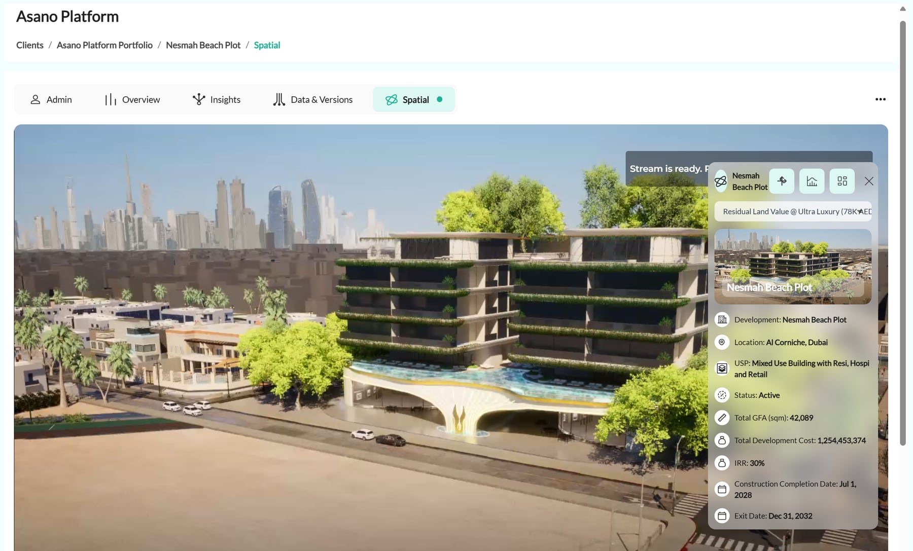 An imported 3D design model linked to its financial version